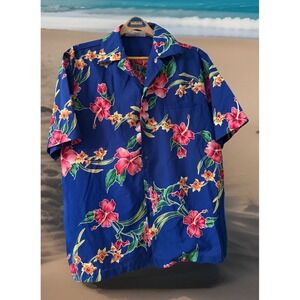 Hilo‎ Hattie's Hawaiian Shirt SZ  XL Blue Tropical Resort Vacation Size XL Aloha